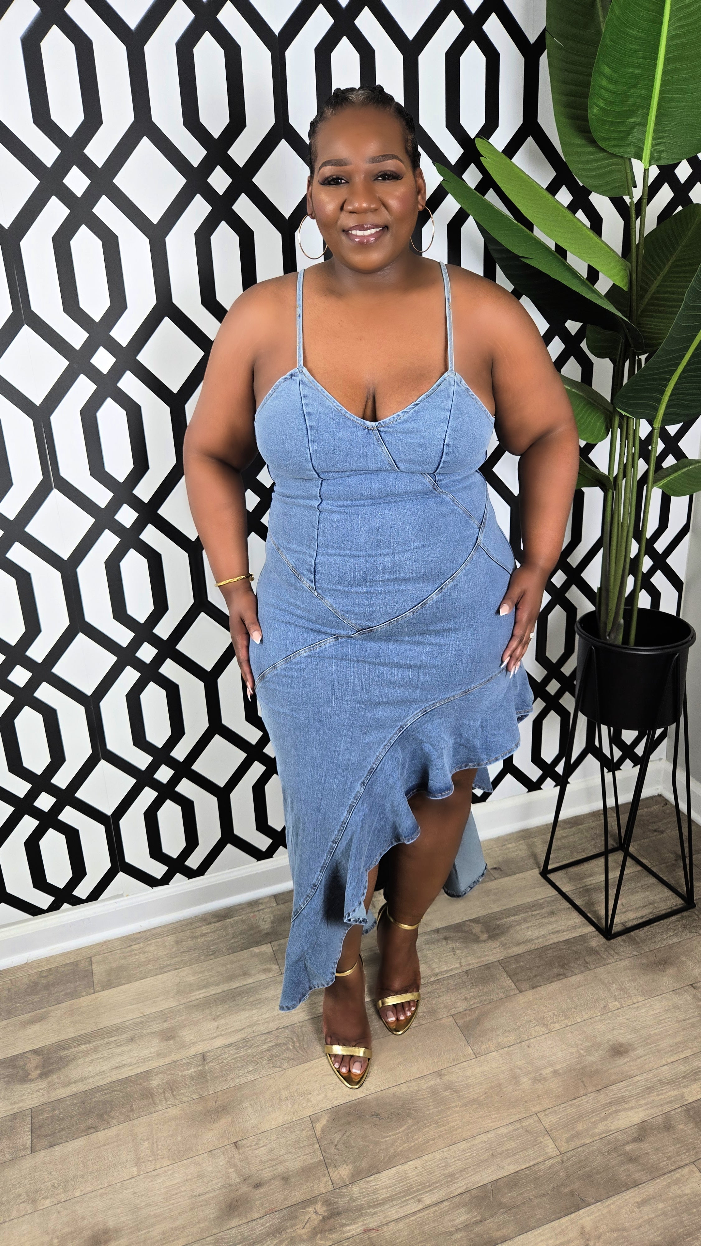 Ruffled Hem Denim Dress First Klass Curves Boutique Ruffled Hem Denim Dress First Klass Curves Boutique