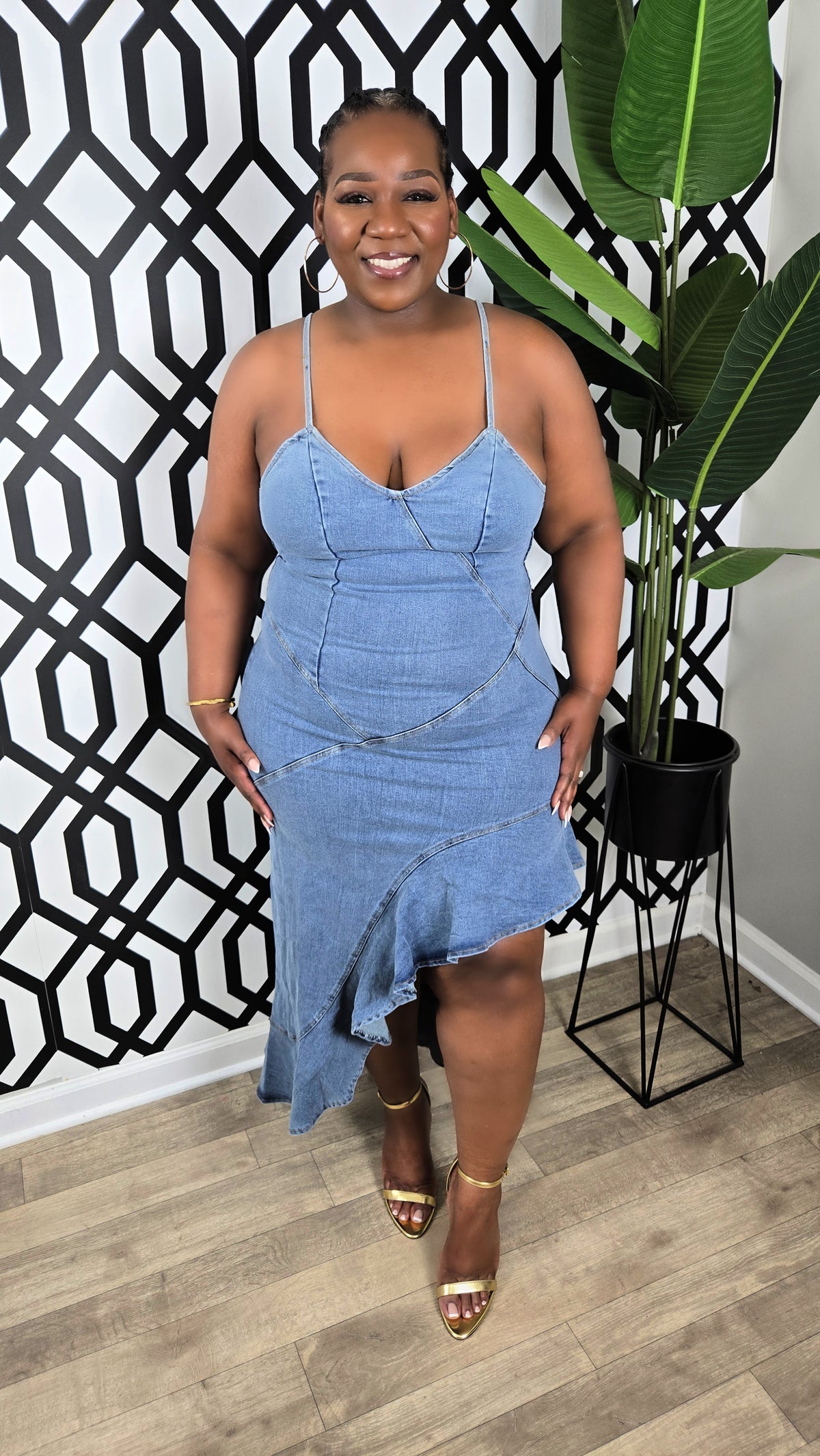 Ruffled Hem Denim Dress